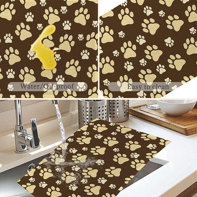 Placemats Set of 6, Cute Dog Paws Place Mats Washable Heat Resistant 12×18 Inch Linen Table Mats for Party Outdoor Dining Décor