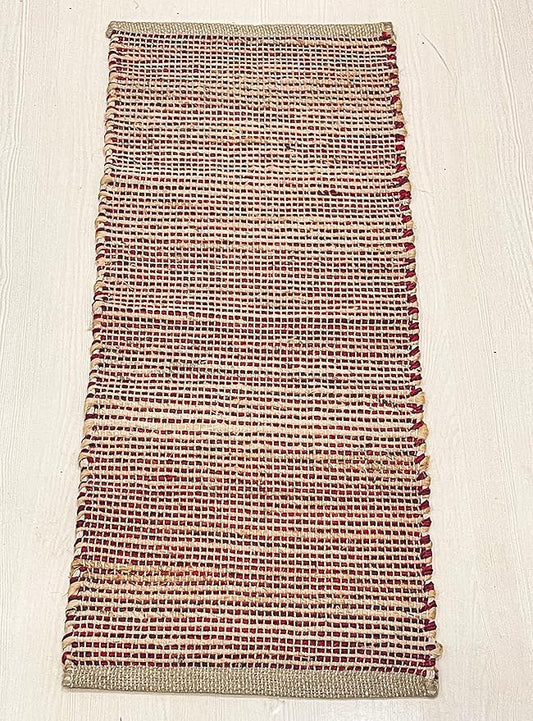 Chardin Home Natural Jute Table Runner 13x48 Inch – Vintage Boho Rustic Table Decor – Handwoven Jute Table Runner in Natural and Red – Farmhouse Dining or Console Table Accent