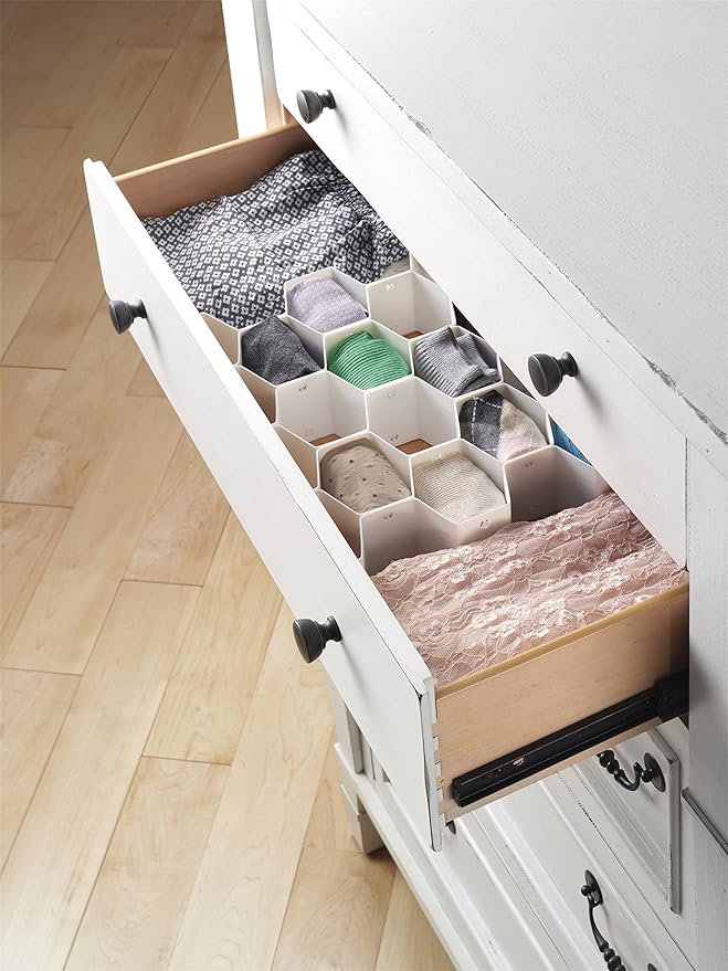 Whitmor 6025-3928 Honeycomb Drawer Organizer, 1 Count (Pack of 2), White