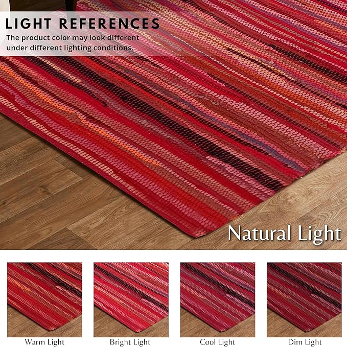 Rug Area Rugs Cotton Red 3x5 Ft (36"x60") Multicolour Chindi for Livingroom Bedroom Washable RagRug Reversible Farmhouse Kitchen RunnerRug Carpet Area Runner Mat for Hallway, Entryway