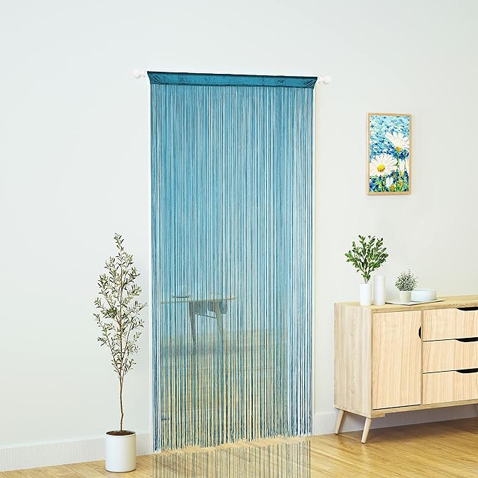 Doorway String Curtain Door Curtains,Boho Hippie Hanging Patio Room Decor Bedroom Wall Window Closet Kitchen Living Room Fringe Macrame Divider Panel Laundry Room Tapestry (Teal Blue, 100 x 200 cm)