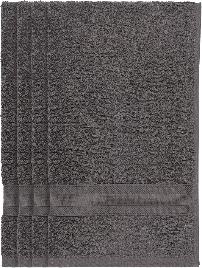 Quick-Dry, Soft & High Absorbent Fingertip Towels for Bathroom Cotton Soft Feel Fingertip Towels 11"x17" | Daily Use 100% Cotton Towels for Bathroom, Gym & More | (4 Pcs, Grey)