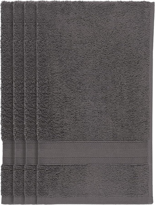 Quick-Dry, Soft & High Absorbent Fingertip Towels for Bathroom Cotton Soft Feel Fingertip Towels 11"x17" | Daily Use 100% Cotton Towels for Bathroom, Gym & More | (4 Pcs, Grey)