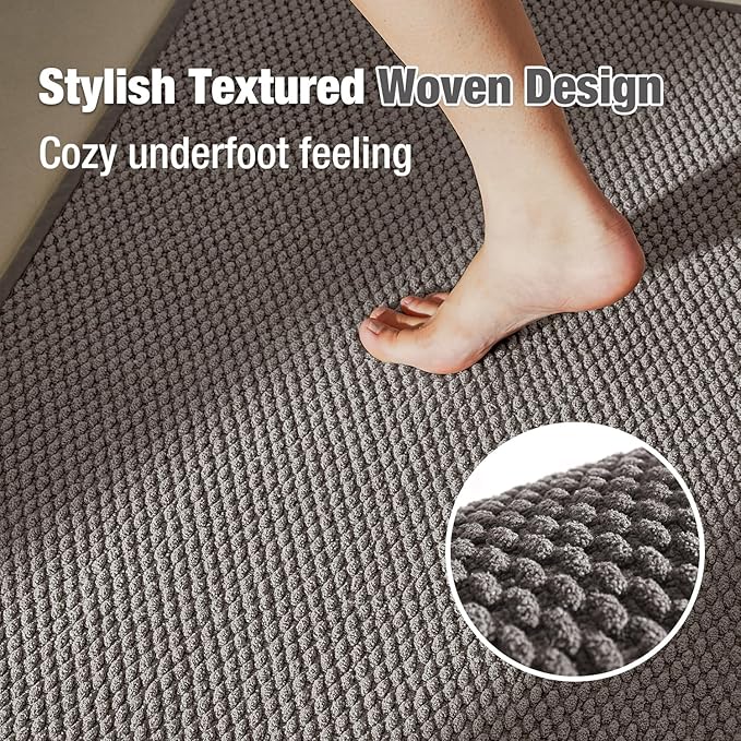 Bathroom Rugs Non Slip Washable, Super Absorbent Thin Bath Mat Small Quick Dry Low Pile Bathroom Rug, Light Grey 16"x24"