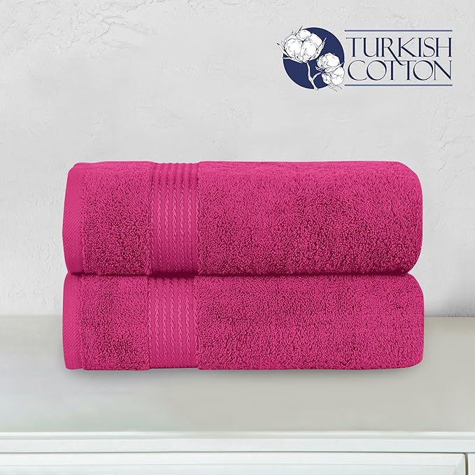Elegant Comfort Premium Turkish Cotton 2 Pack Bath Towel Set - 27 x 54 inch, Luxurious Hotel Spa Quality 100% Turkish Cotton 2PC Bath Towel Set - Highly Absorbent - Soft Bathroom Towels, Hot Pink