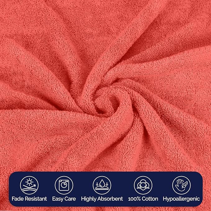 Elegant Comfort Premium Turkish Cotton 6 Pack Washcloths Set - 13 x 13 inch, Luxurious Hotel Spa Quality 100% Turkish Cotton 6PC Washcloth Set - Highly Absorbent - Soft Bathroom Towels, Coral