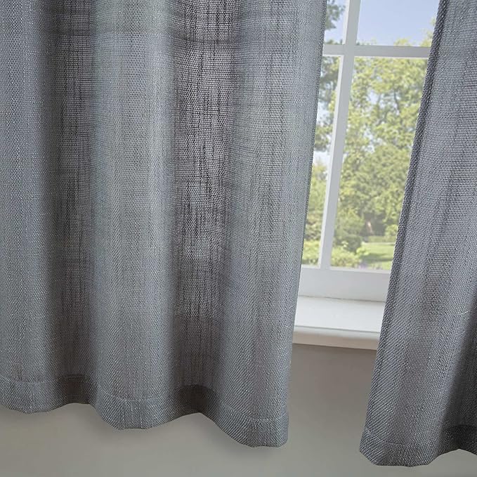Valea Home Soft Burlap Short Curtains Rustic Natural Rod Pocket Curtain Panels for Small Window 45 inch Length Cafe Kitchen Curtains, 2 Panels, Grey