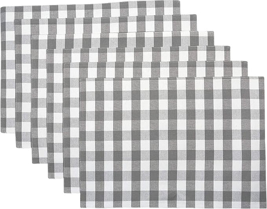 Urban VillaPlacemats for Dining Table 100% Cotton Placemats 14''x20'' Over Sized Tablemats Set of 6 Placemats Grey/White Buffalo Check Tablemats for Family Dinners Wedding PartiesPlacemats