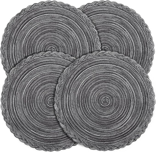 fanquare Round Woven Placemats Set of 4, 15 Inch Braided Placemats Gray Kitchen Table Mats Indoor & Outdoor Placemats for Dining Party Daily Use