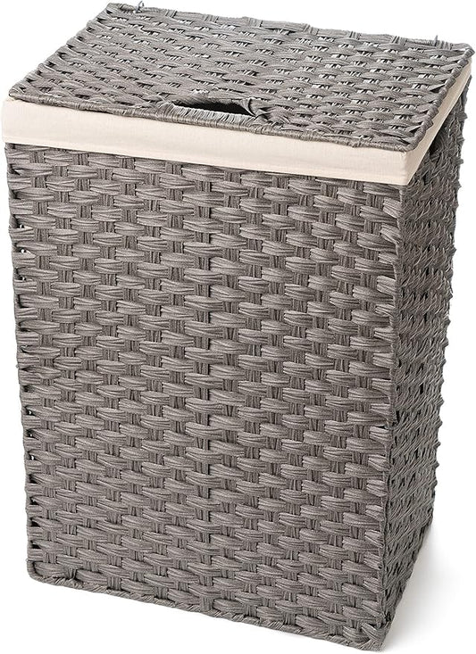 Synthetic Wicker Laundry Hamper Basket With Lid and Liner by Blue Ridge Basket Company (Gray)
