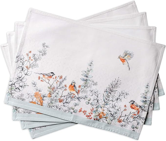Maison d' Hermine Placemats Set of 4 100% Cotton Washable Cloth Place Mats, Reusable Table Mats for Kitchen Dining Decoration, Party, Wedding, Restaurant (Whitish Shabby Chique, 13" x 19")