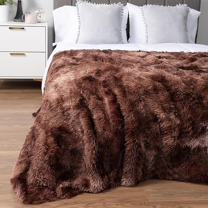 PAVILIA Brown Fluffy Throw Blanket for Couch, Fuzzy for Women Men, Furry Plush Warm for Bed Sofa, Super Soft Thick Faux Fur Sherpa, Tie-Dye, 50x60