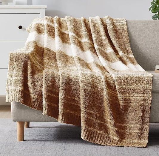 WRENGONGE Burnt Orange Throw Blanket, 50x70 Soft Cozy Striped Throw Blankets for Couch, Sofa, Bed, Travel, Lightweight Fluffy Warm Plush Decorative Blankets for Women, Men,Kids Gift