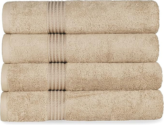 Superior Egyptian Cotton 4-Piece Bath Towel Set for Shower, Bath, Spa, Resort, Hotel, Soft Body Towels, Airbnb Essentials, Apartment, Dorm, Quick Dry, Absorbent, Bathroom Basics, Taupe