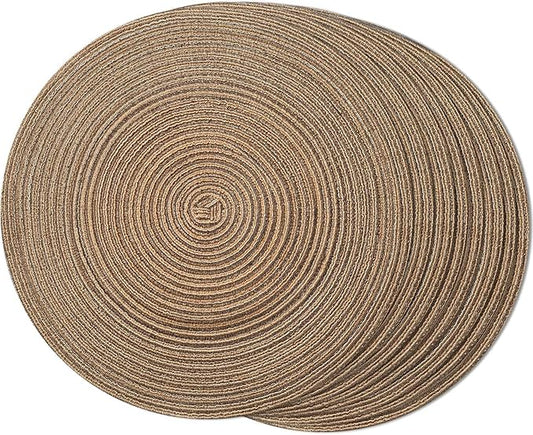 FunWheat Round Braided Placemats Set of 8 Place mats for Dining Tables Woven Heat Resistant Table Mats 15 inch for Fall (E Brown, 8pcs)