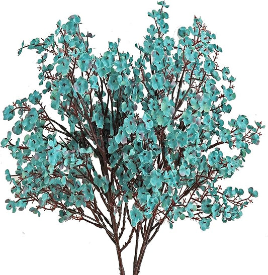 Mandy's Teal Artificial Baby’s Breath Flowers 6 Bundles Silk Gypsophila with Bendable Stems for Fall Centerpiece Wedding Decor and Table Arrangements
