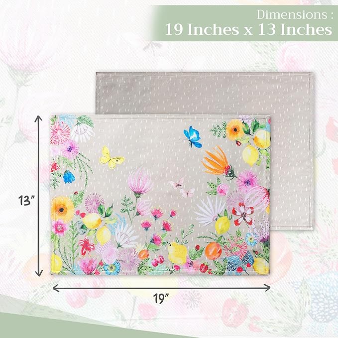 Maison d' Hermine Placemats Set of 4 100% Cotton Washable Cloth Place Mats, Reusable Table Mats for Kitchen Dining Decoration, Party, Wedding, Restaurant Spring/Summer (Jardin D'Ete - Fog, 13" x 19")