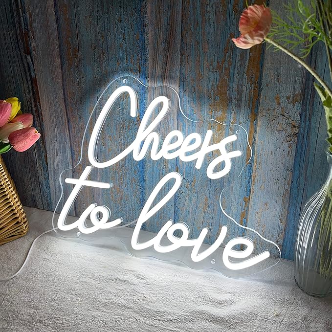 Cheers to Love Neon Sign for Wall Decor, Cheers to Love Led Sign with USB Supply for Bedroom Birthday Wedding Decor，White Led Signs 15.7x11.8 Inch