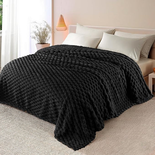 Whale Flotilla Queen Size Blanket for Bed with Jacquard Pattern, Fuzzy Soft Cozy Exquisite Blankets for All Season, Warm and Fluffy, 90x90 Inch, Black