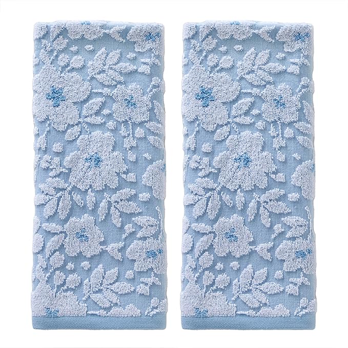 SKL Home Floral Jacquard Hand Towel Set, Sky Blue, 2 Count