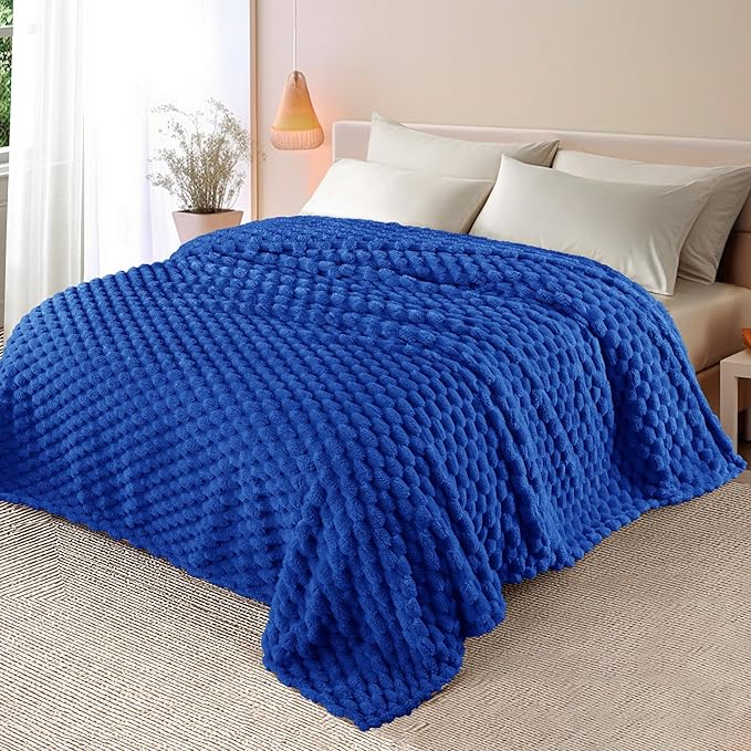 Whale Flotilla King Size Blanket for Bed with Jacquard Pattern, Fuzzy Soft Cozy Exquisite Blankets for All Season, Warm and Fluffy, 90x104 Inch, Blue