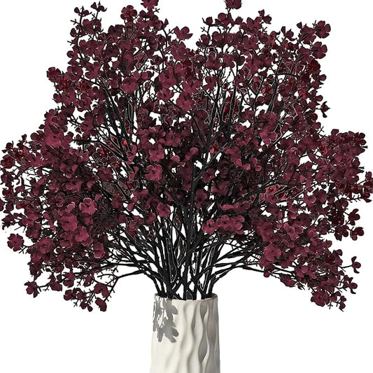 Mandy's Burgundy Artificial Baby’s Breath Flowers 15 Bundles Silk Gypsophila with Bendable Stems for Fall Centerpiece Wedding Decor and Table Arrangements