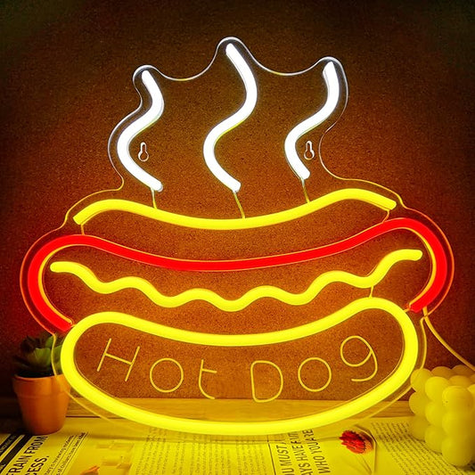 Hot Dog Neon Sign Dimmable Light up Hot Dog Led Business Signs Suitable for Fast Food Shops Bar Restaurant Decor Christmas Birthday Party Gift USB Powered Food Neon Lights