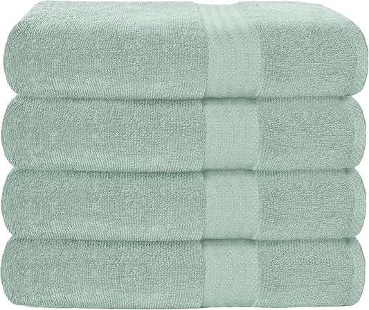 GLAMBURG Premium Cotton 4 Pack Bath Towel Set - 100% Pure Cotton - 4 Bath Towels 27x54 - Ideal for Everyday use - Ultra Soft & Highly Absorbent - Sea Green