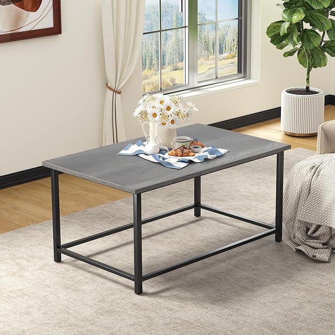 SENIG Small Coffee Table, Modern Industrial Style Rectangular Coffee Table, Grey Wood and Sturdy Metal Side End Table, Rustic Accent Functional Coffee Table for Living Room,31.5 x 20 x 16