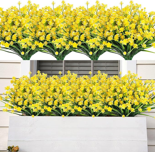 AmyHomie 20 Bundles Artificial Flowers for Outdoor UV Resistant Faux Flowers No Fade Fake Plastic Plants Garden Porch Window Box Decorating(Bright Yellow)