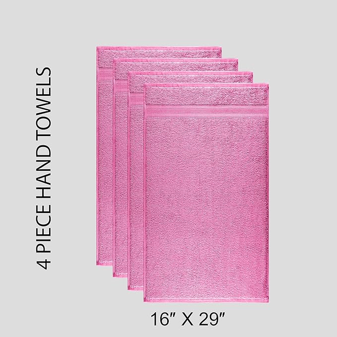 Quick-Dry, Soft & High Absorbent Hand Towels 16"x29" Cotton Turkish Hand Towel Set of 4 | Daily Use 100% Cotton Towels for Bathroom, Gym & More | Bathroom Hand Towels (4 Pcs, Pink)