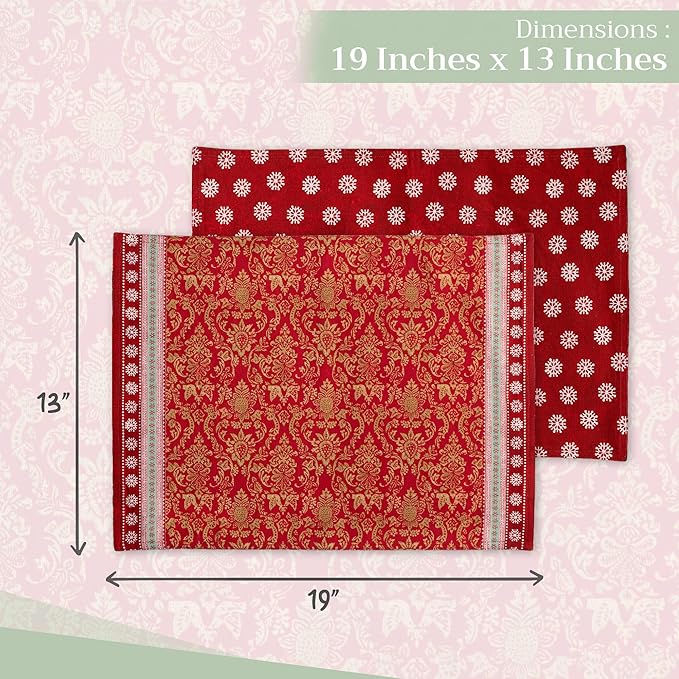 Maison d' Hermine Placemats Set of 4 100% Cotton Washable Cloth Place Mats, Reusable Table Mats for Kitchen Dining Decoration, Party, Wedding, Restaurant (Sofia, 13" x 19")