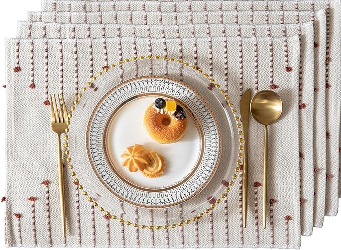 Placemats Set of 4 for Dining Table Fall Décor, Woven Cloth Place Mats for Farmhouse Kitchen Tabletop, Handcrafted Machine Washable Cotton Table mats 13 x 19 Inch, Black and Beige