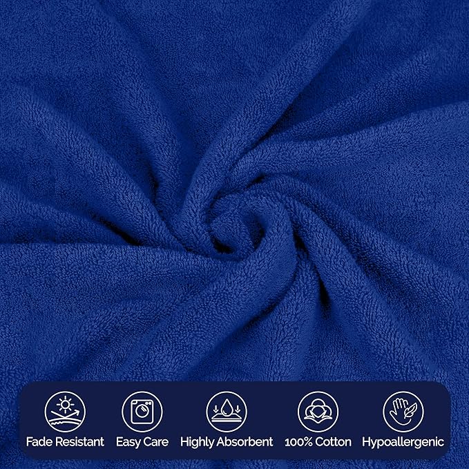 Elegant Comfort Premium Turkish Cotton 4 Pack Hand Towel Set - 16 x 28 inch, Luxurious Hotel Spa Quality 100% Turkish Cotton 4PC Hand Towel Set - Highly Absorbent - Soft Bathroom Towels, Royal Blue