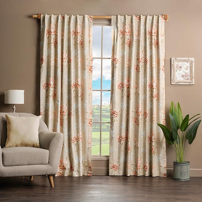 Maison d' Hermine Curtains for Living Room 100% Cotton 124 inch Length One Panel Light Filtering Curtains for Bedroom Windows with Rod and Loop Pockets Drapes (Newburry Melba, 50" W x 124" L)