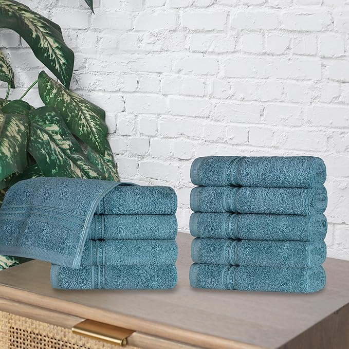 Superior Egyptian Cotton 10-Piece Face Towel Set , Small Towels For Facial, Spa, Quick Dry, Absorbent Towels, Bathroom Accessories, Guest Bath, Home Essentials, Washcloth, Airbnb, Sapphire