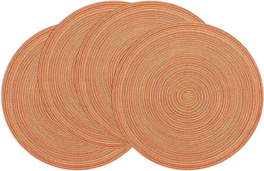SHACOS Round Placemats Set of 4 Woven Braided Place Mats Table Placemats 15 inch Circle Place Mats Easy to Clean Table Mats Indoor Outdoor, Fall Color Mix
