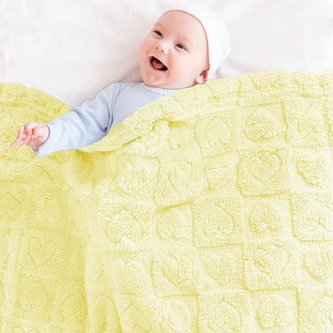 Fleece Baby Blanket Heart Checkered Blanket, Ultra Soft Cozy Baby Blankets for Girls Boys, Fluffy Infant Toddler Newborn Receiving Blankets for Crib Stroller 30”×40” (Yellow)