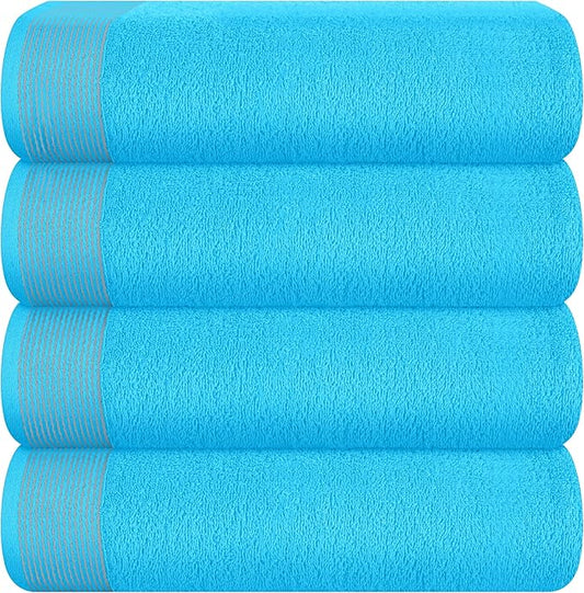 Belizzi Home Ultra Soft 4 Pack Oversized Bath Towel Set 27x54 inches, 100% Cotton Bath Towels, Highly Absorbant Compact Quickdry & Lightweight Towel, Ideal for Gym Travel Camp Pool - Turquoise Blue