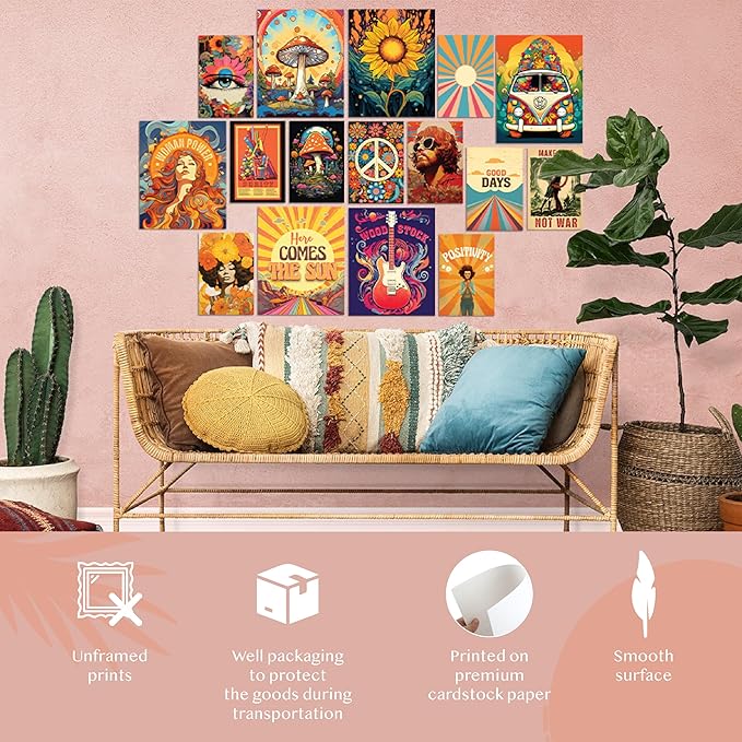 97 Decor Hippie Room Decor for Bedroom Aesthetic - Hippy Retro Room Decor, Hippie Wall Decor, Hippie Posters, Vintage 60s 70s Decor Poster, Groovy Decor Home, Boho Indie Trippy Dorm (8x10 Unframed)