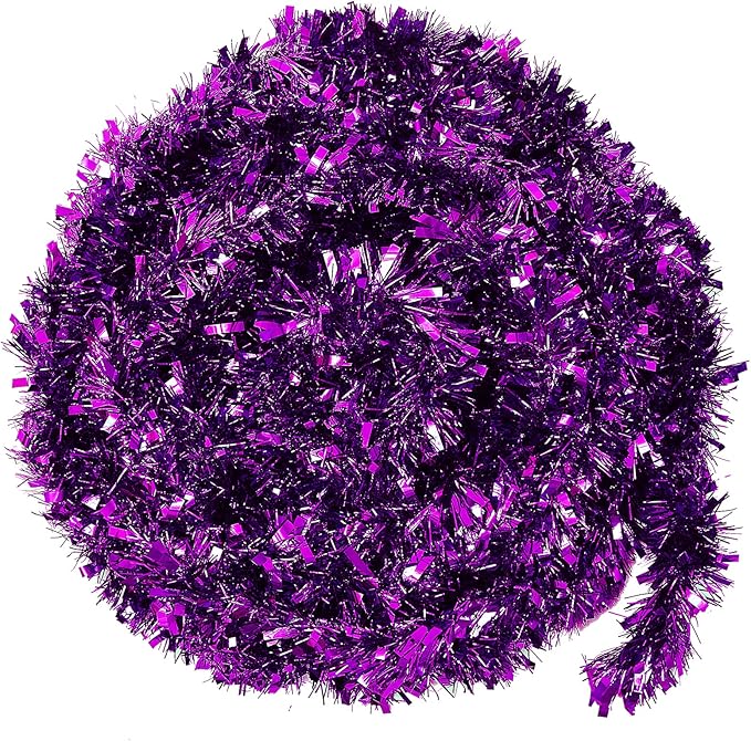 26.2 Feet Purple Holiday Tinsel Garland for Christmas,Halloween, Birthday, Weddings, Party Decorations, Xmas Foil Tinsel Garland for All-Season Home Indoor Outdoor Party Supplies(Purple)