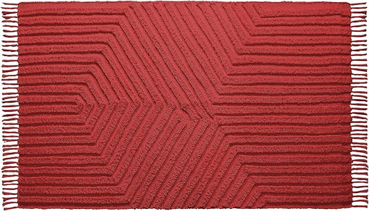 Boho Bathroom Rug 2' x 3', Washable Hand-Woven Tufted Cotton Rug with Tassels for Entryway, Foyer, Bedroom, or Kitchen - Rust Bricks