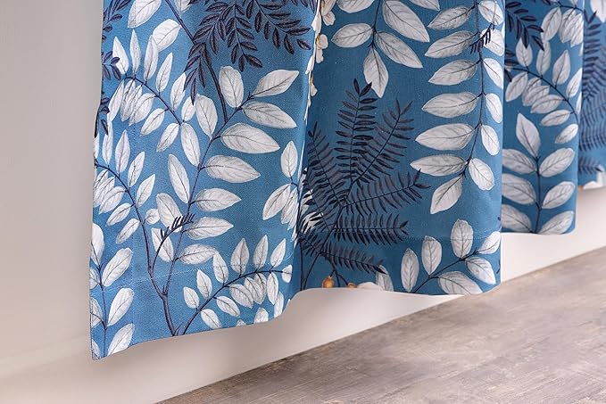 Maison d' Hermine Curtains for Living Room 100% Cotton 84 inch Length One Panel Light Filtering Curtains for Bedroom Windows with Rod and Loop Pockets Drapes (Feuillage Air Force Blue, 50" W x 84" L)