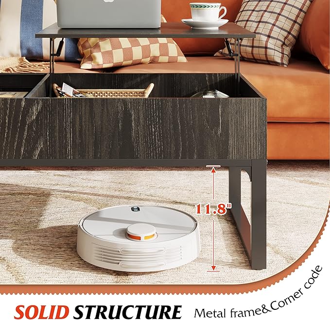 WLIVE Lift Top Coffee Table with Storage, 40.9" Coffee Table with Lifting Top & Sliding Cover, Wood Modern Center Table with 2 Hidden Compartment for Living Room, Charcoal Black