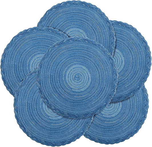 fanquare Large Round Braided Placemats with Woven Lace Edge, 15 Inch Spiral Pattern Modern Style Placemat, Washable Durable Table Mats Easy to Clean