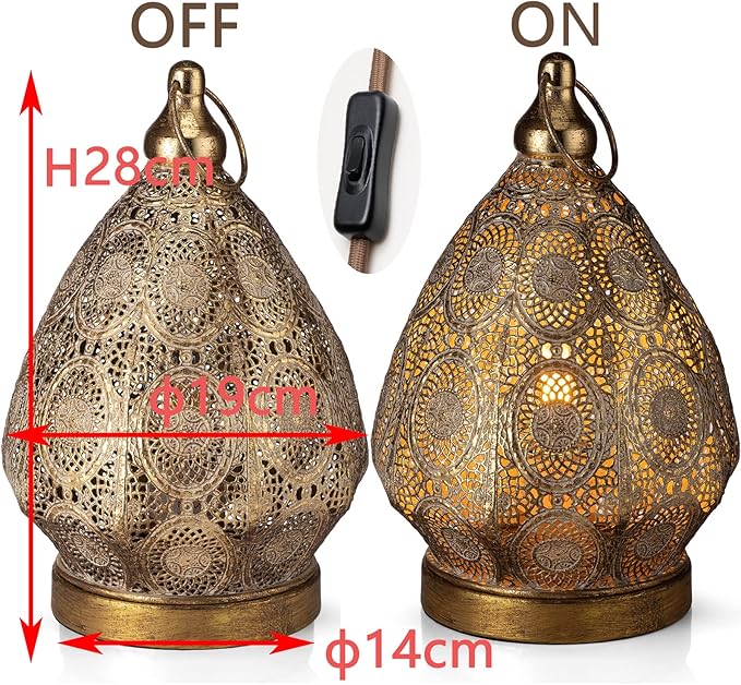 Moroccan Mosaic Table Lamp Metal Turkish Moroccan Handmade Mosaic Bedside Lamp Vintage Nightstand Lamp for Bedroom Living Room Home Decor, Size 11" H x7.5 D