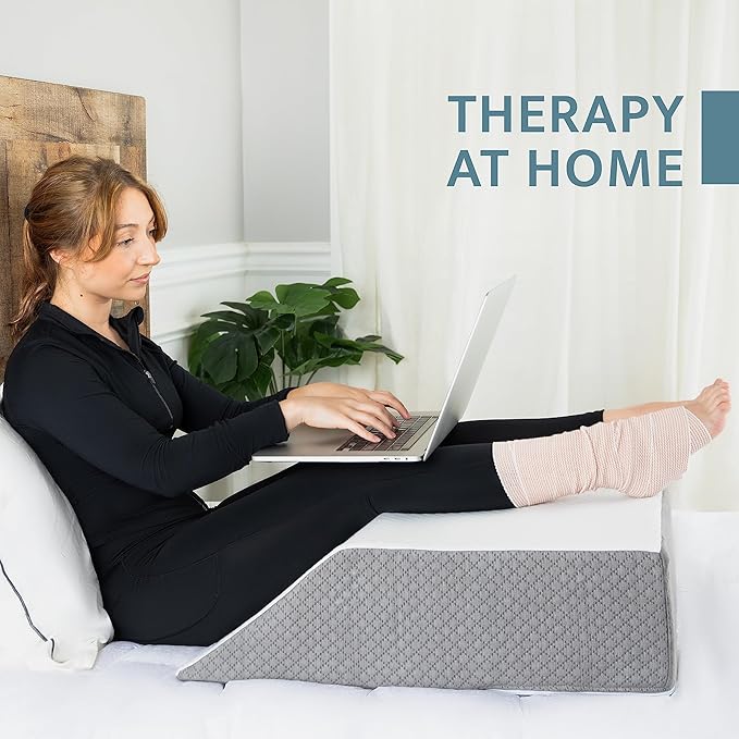 Kolbs EXTRA WIDE Leg Elevation Pillow | Chic Jacquard Cover | XL and WIDE for More Comfort Bed Wedge Pillow | Knee Pillow Leg Pillow | Wedge Pillow for Legs | Leg, Knee, Ankle Elevation Post Surgery