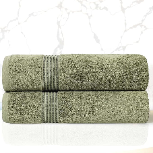 Superior Egyptian Cotton Bath Towel Set, Home Bathroom Towels, Master, Guest Bath, Decor Essentials, Quick Dry, Absorbent, Large Body Towels, Spa, Hotel, Resort, Adult, Kids, Set of 2, Forest Green