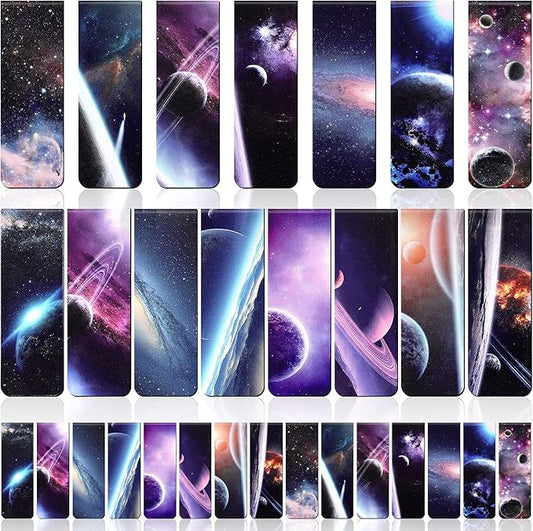 30 Pieces Magnetic Bookmarks Space Planets and Starry Night Sky Bookmarks Magnetic Page Clip Markers for Kids Book Marks for Book Lovers Reading School Library Supplies (Starry Night Sky Style)