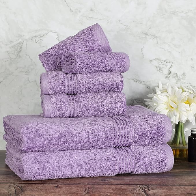 Superior Egyptian Cotton 6-Piece Towel Set, Bathroom Essentials, Towels For Bathroom, Apartment, Airbnb, Guest Bath, Face, Hand, Bath Towels, Washcloths, Absorbent, Fast Drying, Royal Purple